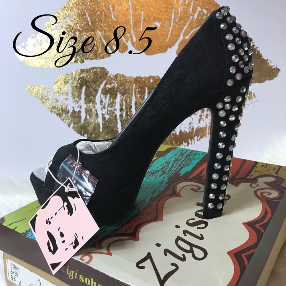 Zigi Soho Shoes Black Studded Peep-Toe High Heel Pumps - Size 8.5